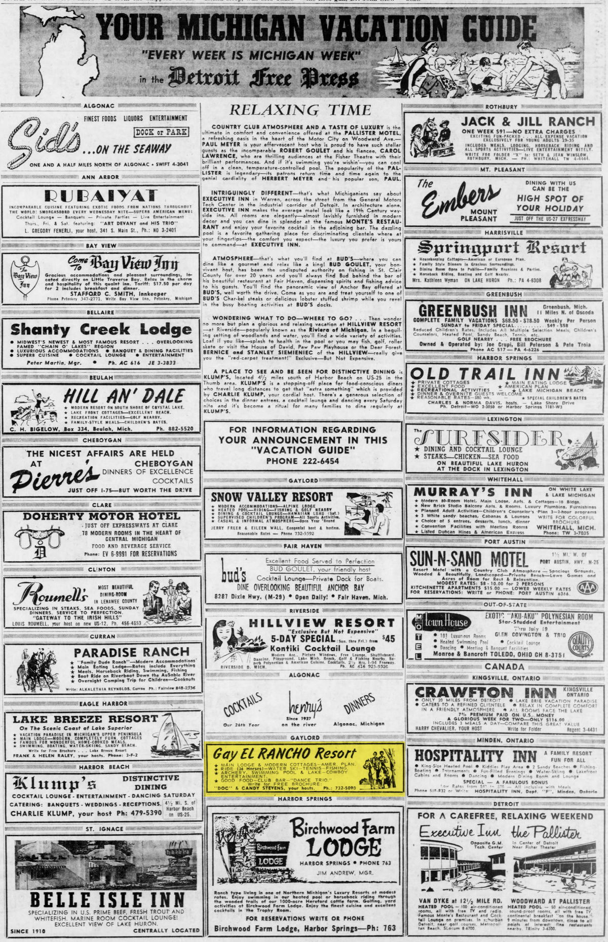 Sojourn Lakeside Resort (Gay El Rancho Ranch, El Rancho Stevens Ranch) - Detroit Free Press Fri  Jul 19  1963 (1)